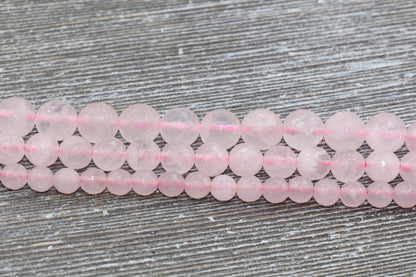 Natural Rose Quartz Beads, Faceted Gemstone Round Beads, Sizes 6mm 8mm 10mm , Full Strand 15.5 inch, #2