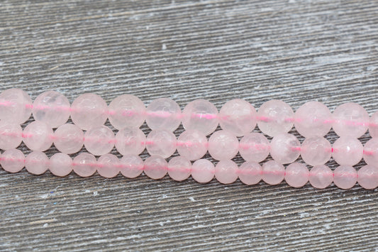 Natural Rose Quartz Beads, Faceted Gemstone Round Beads, Sizes 6mm 8mm 10mm , Full Strand 15.5 inch, #2