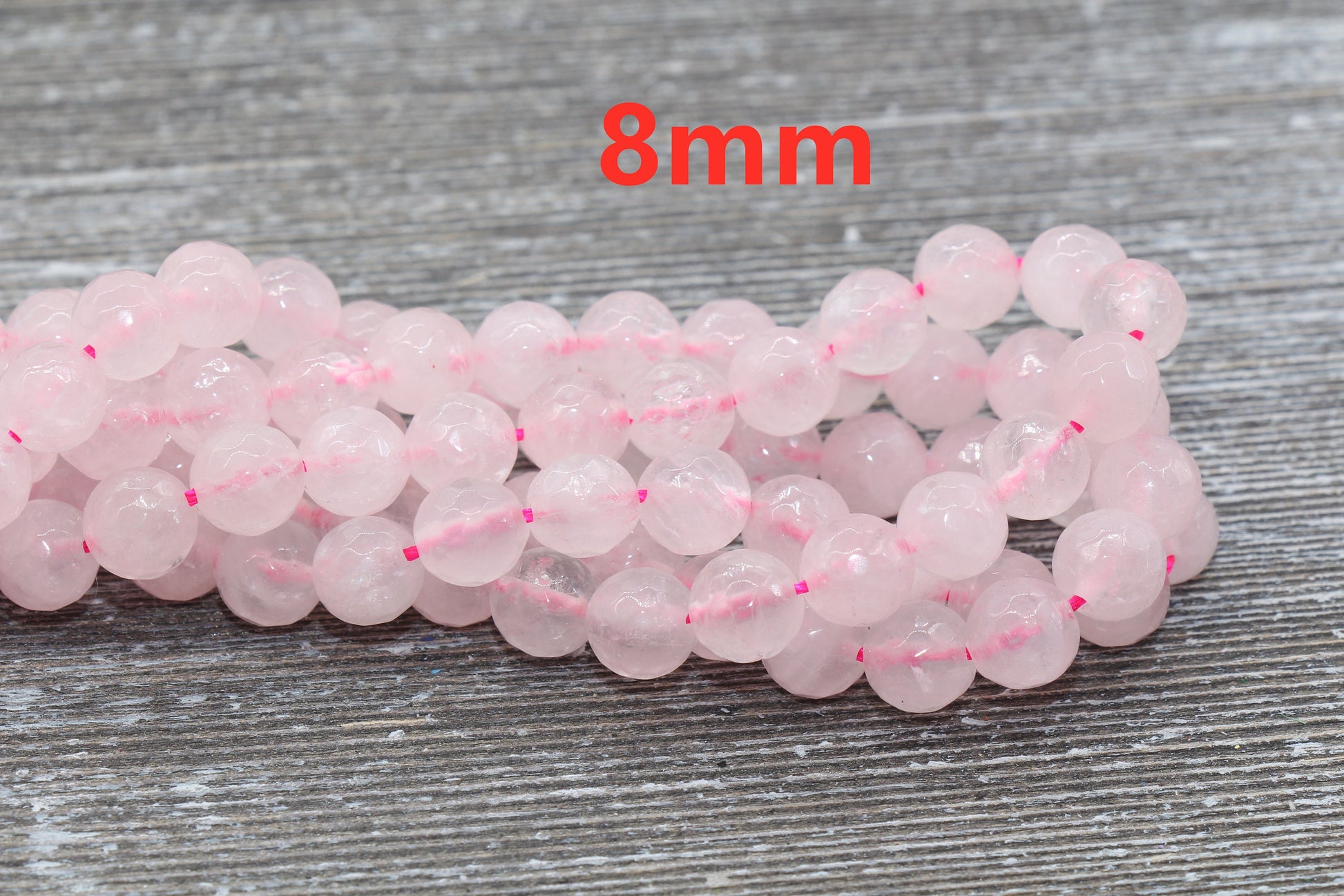 Natural Rose Quartz Beads, Faceted Gemstone Round Beads, Sizes 6mm 8mm 10mm , Full Strand 15.5 inch, #2
