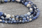 Blue Sodalite Beads, Natural Gemstone, Blue White Beads, Smooth Round Beads, Sizes 6mm 8mm 10mm, Full Strand 15.5 inch, #3