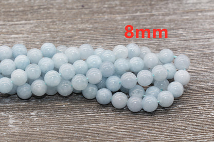 Aquamarine Beads, Natural Gemstone Smooth Round Beads, Sizes 4mm 6mm 8mm 10mm 12mm, Full Strand 15.5 inch, #4