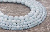 Aquamarine Beads, Natural Gemstone Smooth Round Beads, Sizes 4mm 6mm 8mm 10mm 12mm, Full Strand 15.5 inch, #4