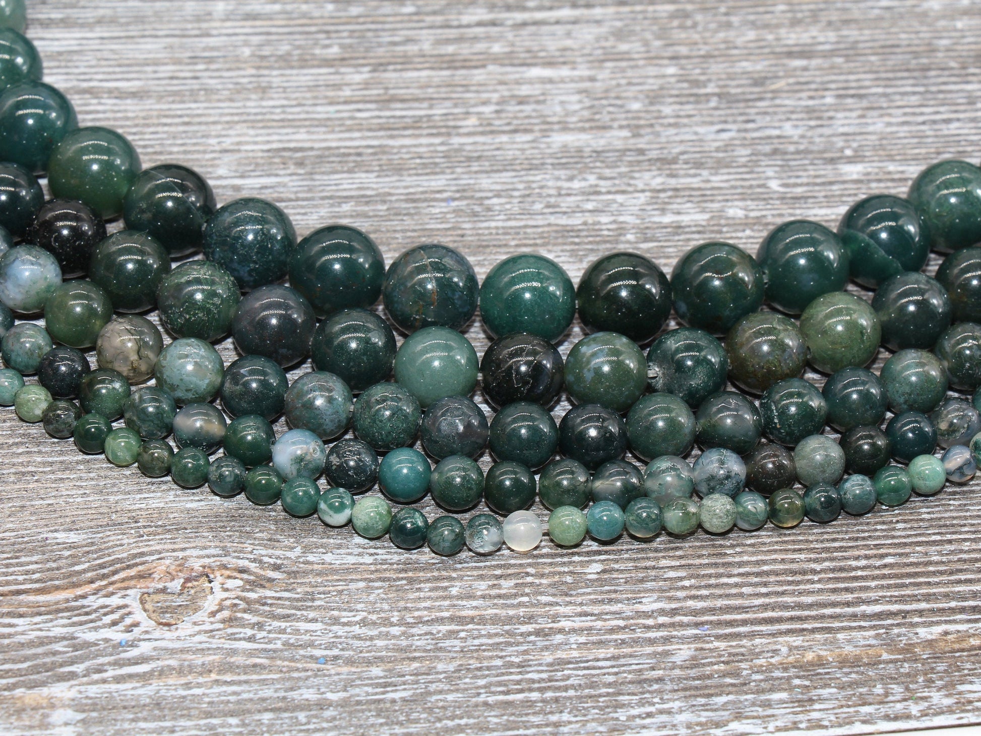 Moss Agate Beads, Natural Gemstone Round Loos Beads, Sizes 4mm 6mm 8mm 10mm 12mm, Full Strand 15.5 inch, #6
