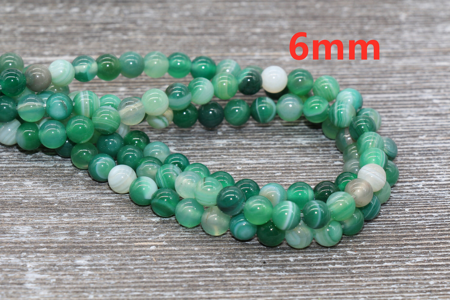 Green Stripe Agate Beads, Natural Gemstone Smooth Round Beads, Sizes 4mm 6mm 8mm 10mm 12mm, Full Strand 15.5 inch, #32