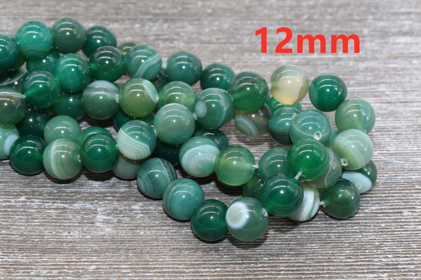 Green Stripe Agate Beads, Natural Gemstone Smooth Round Beads, Sizes 4mm 6mm 8mm 10mm 12mm, Full Strand 15.5 inch, #32