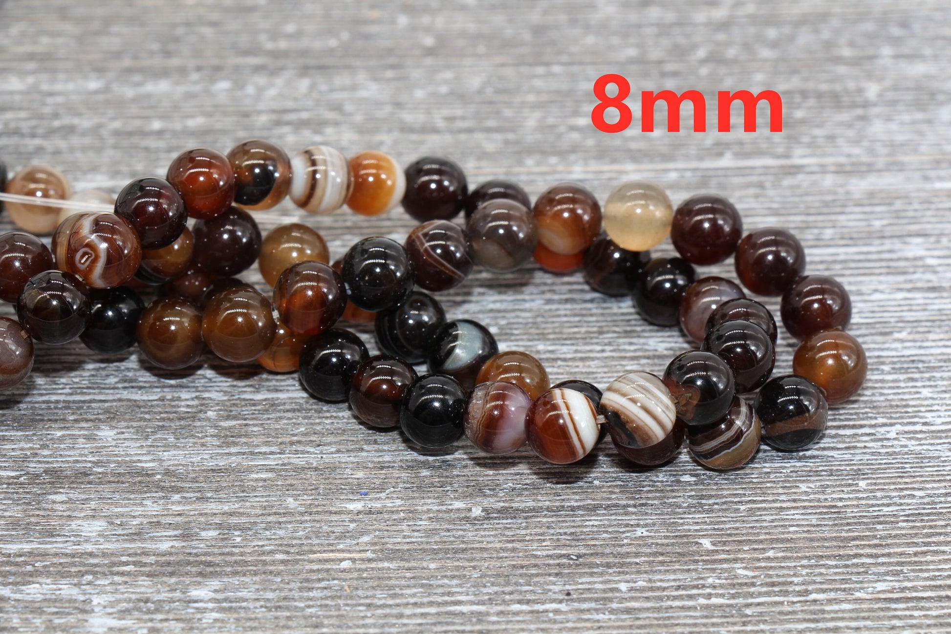Brown Stripe Agate Beads, Natural Gemstone Smooth Round Beads, Sizes 4mm 6mm 8mm 10mm 12mm, Full Strand 15.5 inch, #33