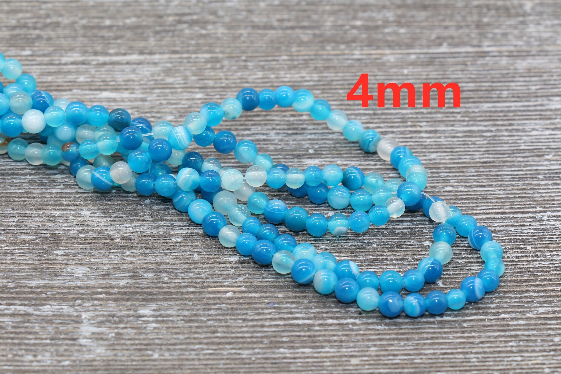 Blue Stripe Agate Beads, Natural Gemstone Smooth Round Beads, Sizes 4mm 6mm 8mm 10mm 12mm, Full Strand 15.5 inch, #38