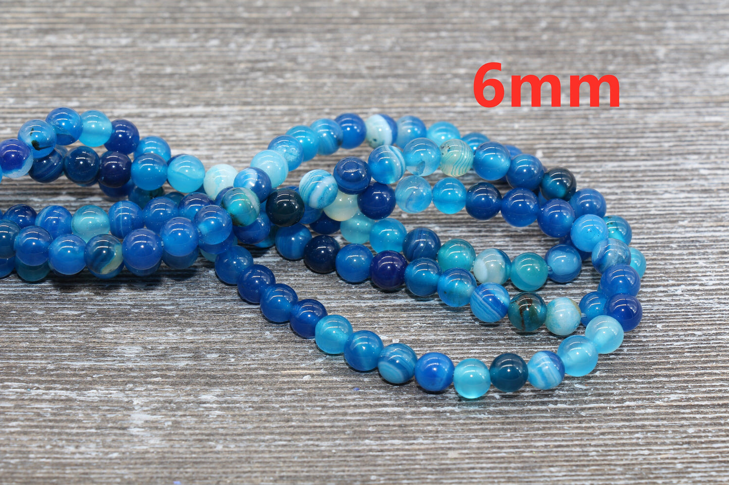 Blue Stripe Agate Beads, Natural Gemstone Smooth Round Beads, Sizes 4mm 6mm 8mm 10mm 12mm, Full Strand 15.5 inch, #38