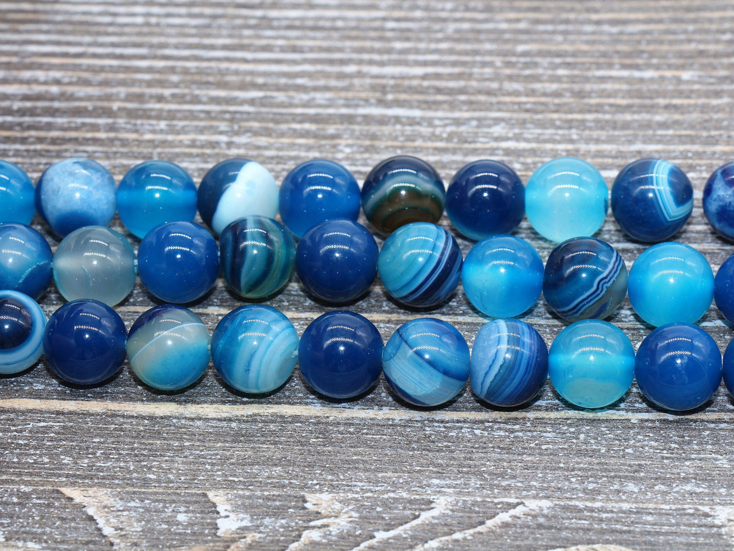 Blue Stripe Agate Beads, Natural Gemstone Smooth Round Beads, Sizes 4mm 6mm 8mm 10mm 12mm, Full Strand 15.5 inch, #38