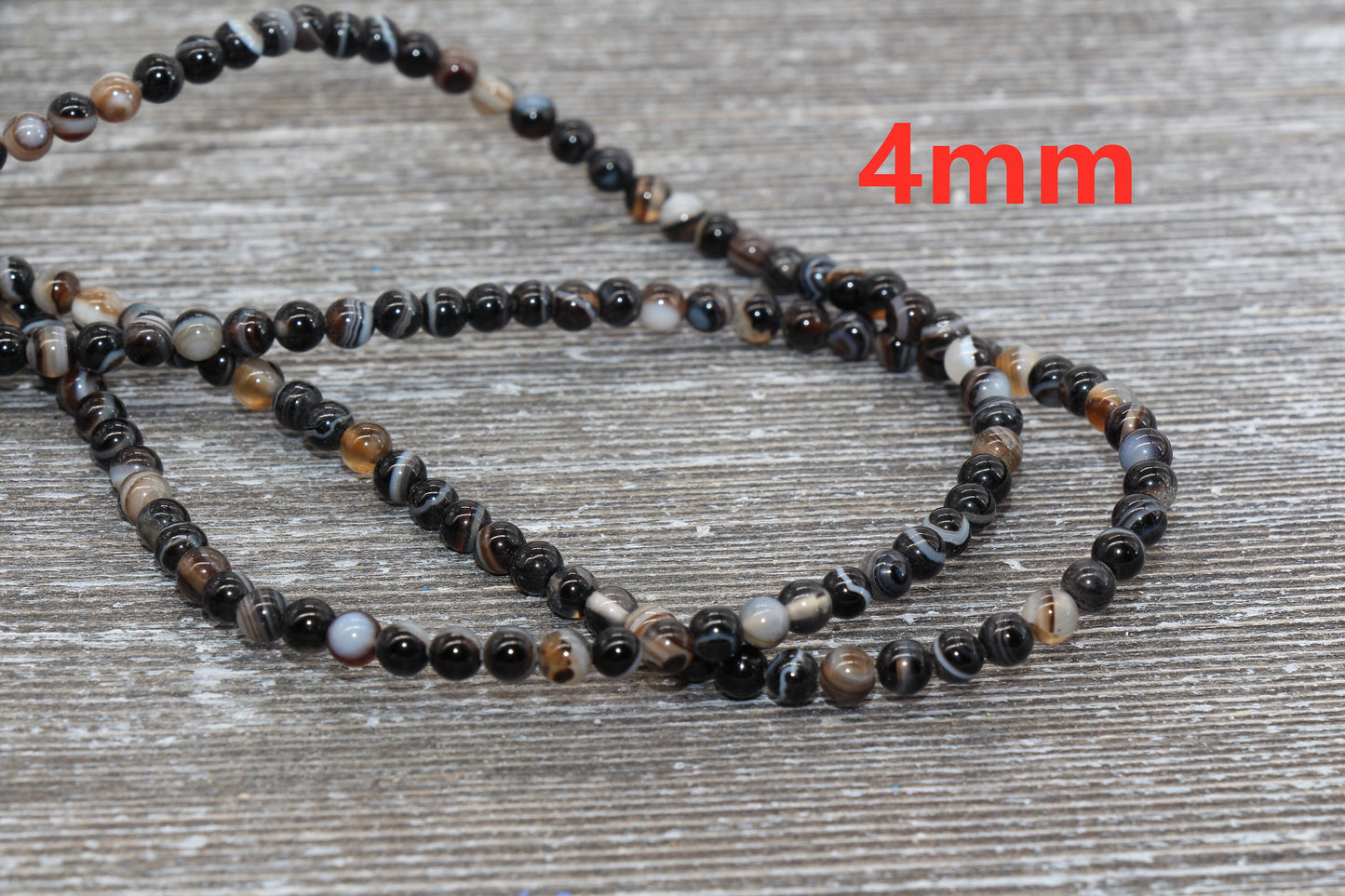 Black Stripe Agate Beads, Natural Gemstone Smooth Round Beads, Sizes 4mm 6mm 8mm 10mm 12mm, Full Strand 15.5 inch, #39