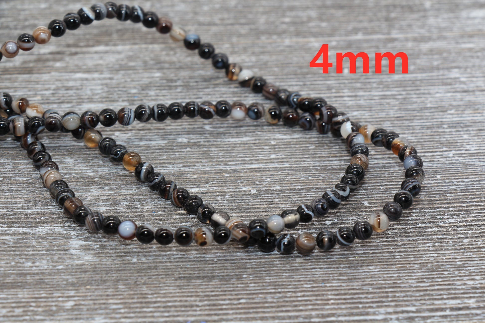 Black Stripe Agate Beads, Natural Gemstone Smooth Round Beads, Sizes 4mm 6mm 8mm 10mm 12mm, Full Strand 15.5 inch, #39