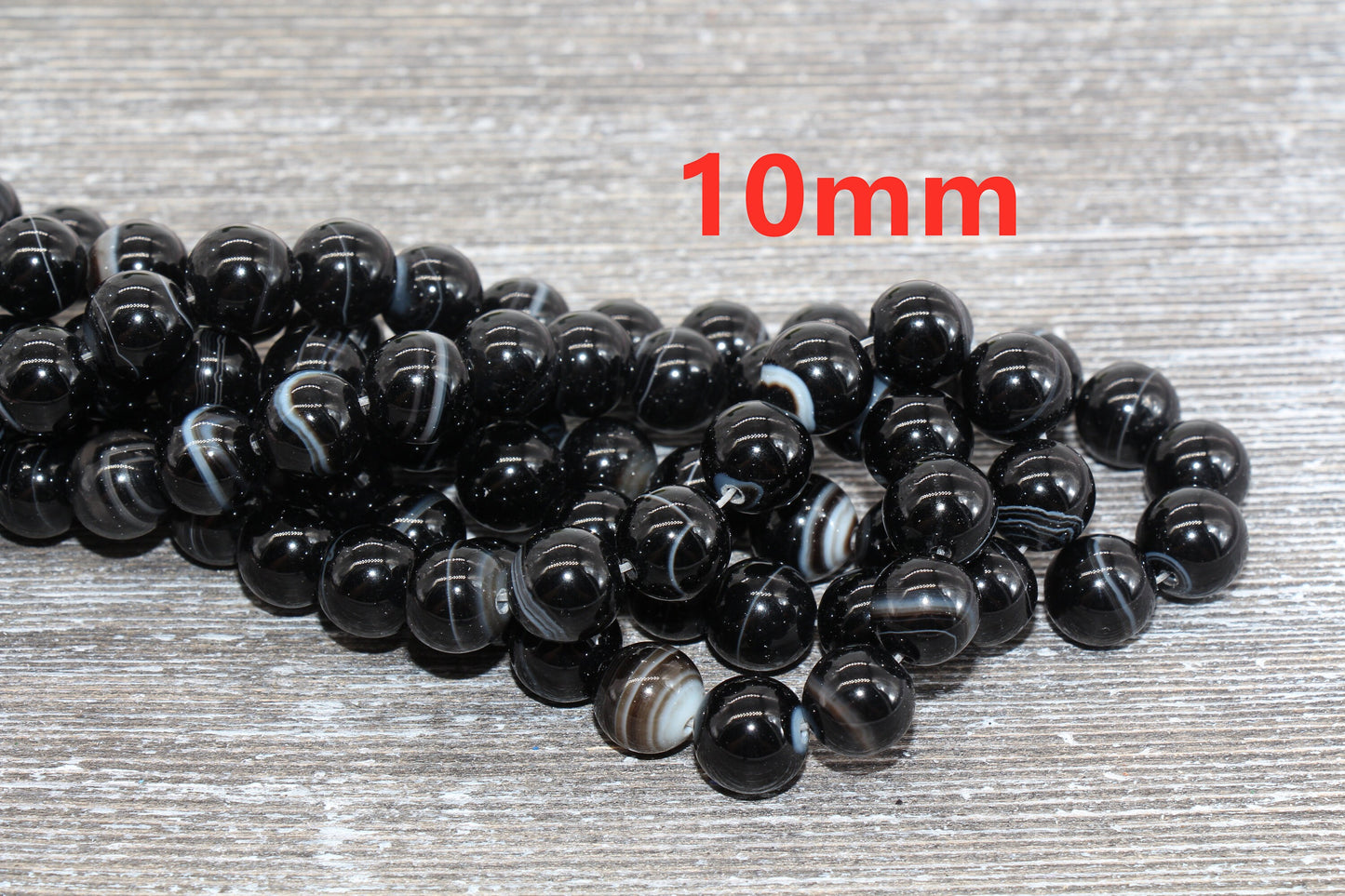 Black Stripe Agate Beads, Natural Gemstone Smooth Round Beads, Sizes 4mm 6mm 8mm 10mm 12mm, Full Strand 15.5 inch, #39