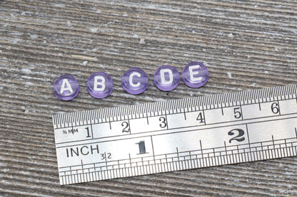 Purple Alphabet Letter Beads, Translucent Acrylic Purple Letters Beads, Round Acrylic Beads, Mix Letters Beads, Name Beads 7mm #124