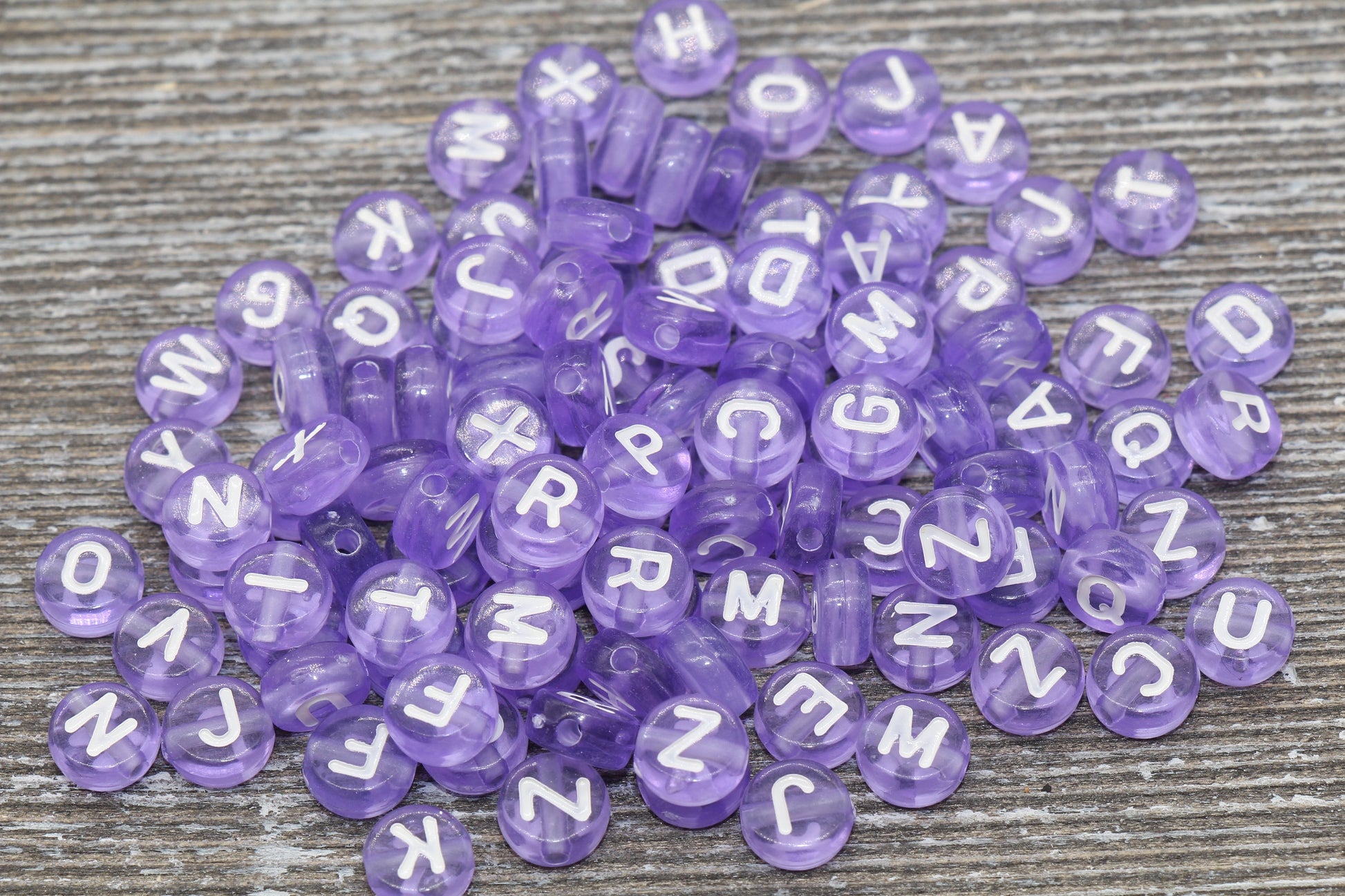 Purple Alphabet Letter Beads, Translucent Acrylic Purple Letters Beads, Round Acrylic Beads, Mix Letters Beads, Name Beads 7mm #124