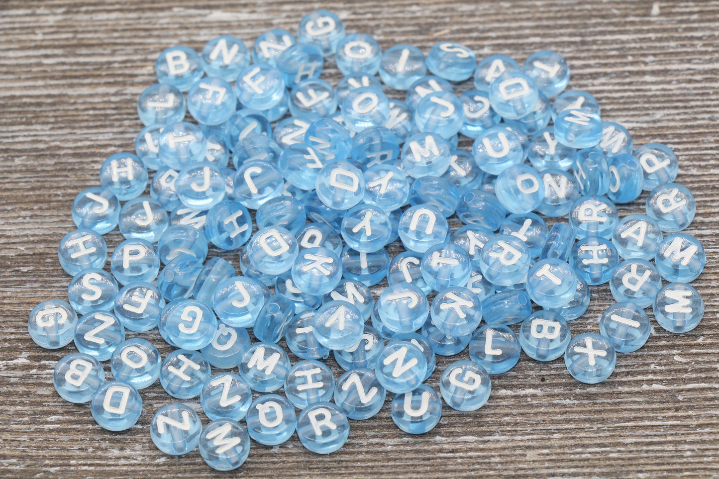 Blue Alphabet Letter Beads, Translucent Acrylic Blue Letters Beads, Round Acrylic Beads, Mix Letters Beads, Name Beads 7mm #127