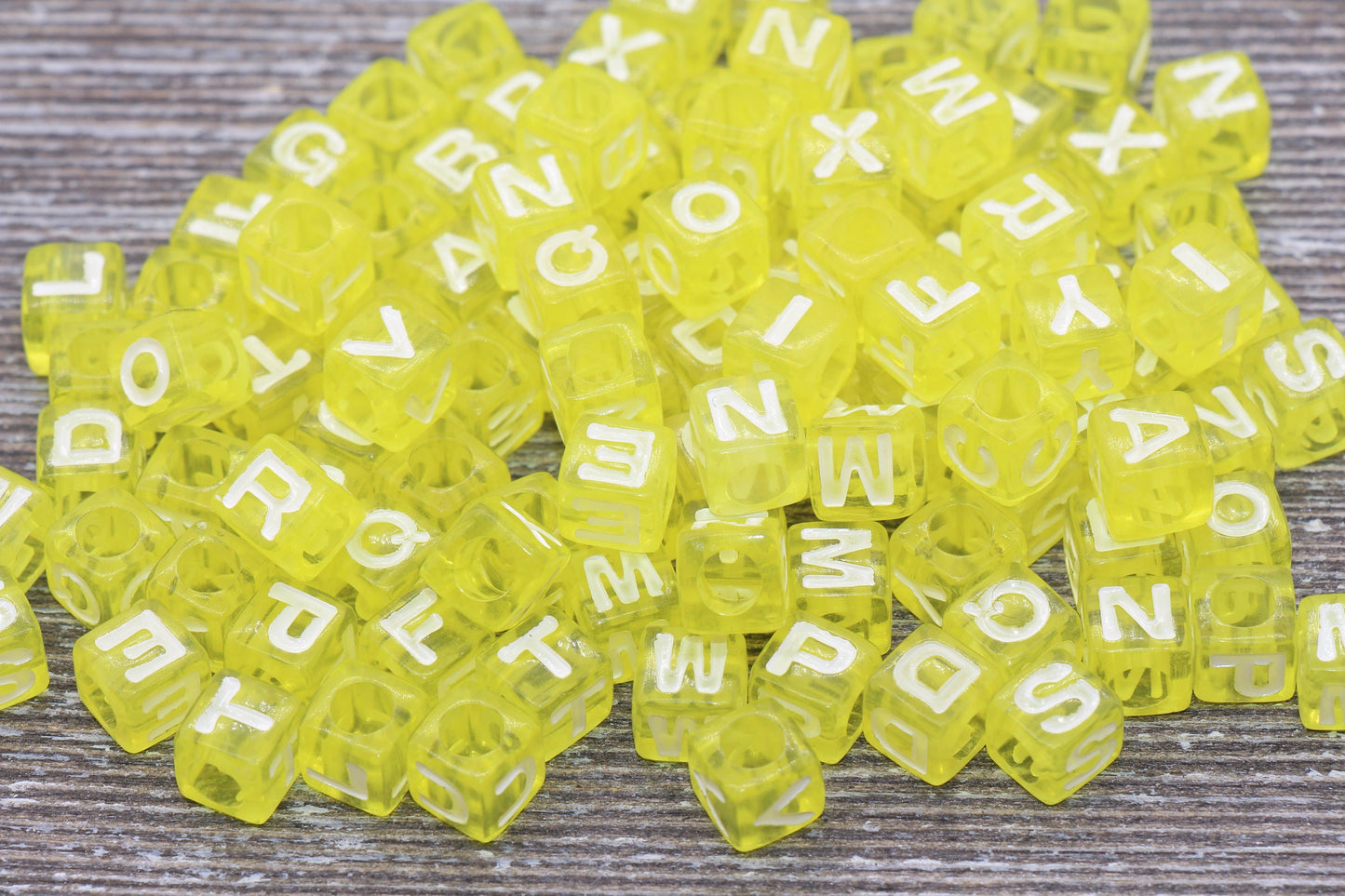 Yellow Cube Alphabet Letter Beads, Translucent Mixed Acrylic Letter Beads, Plastic Cube Letter Beads, Square Name Beads, Size 7mm #151