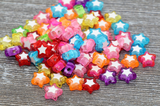 Multicolored Star Beads, Acrylic Star Beads, Plastic Colorful Star Beads, Flat Back Beads, Resin Star Beads #297