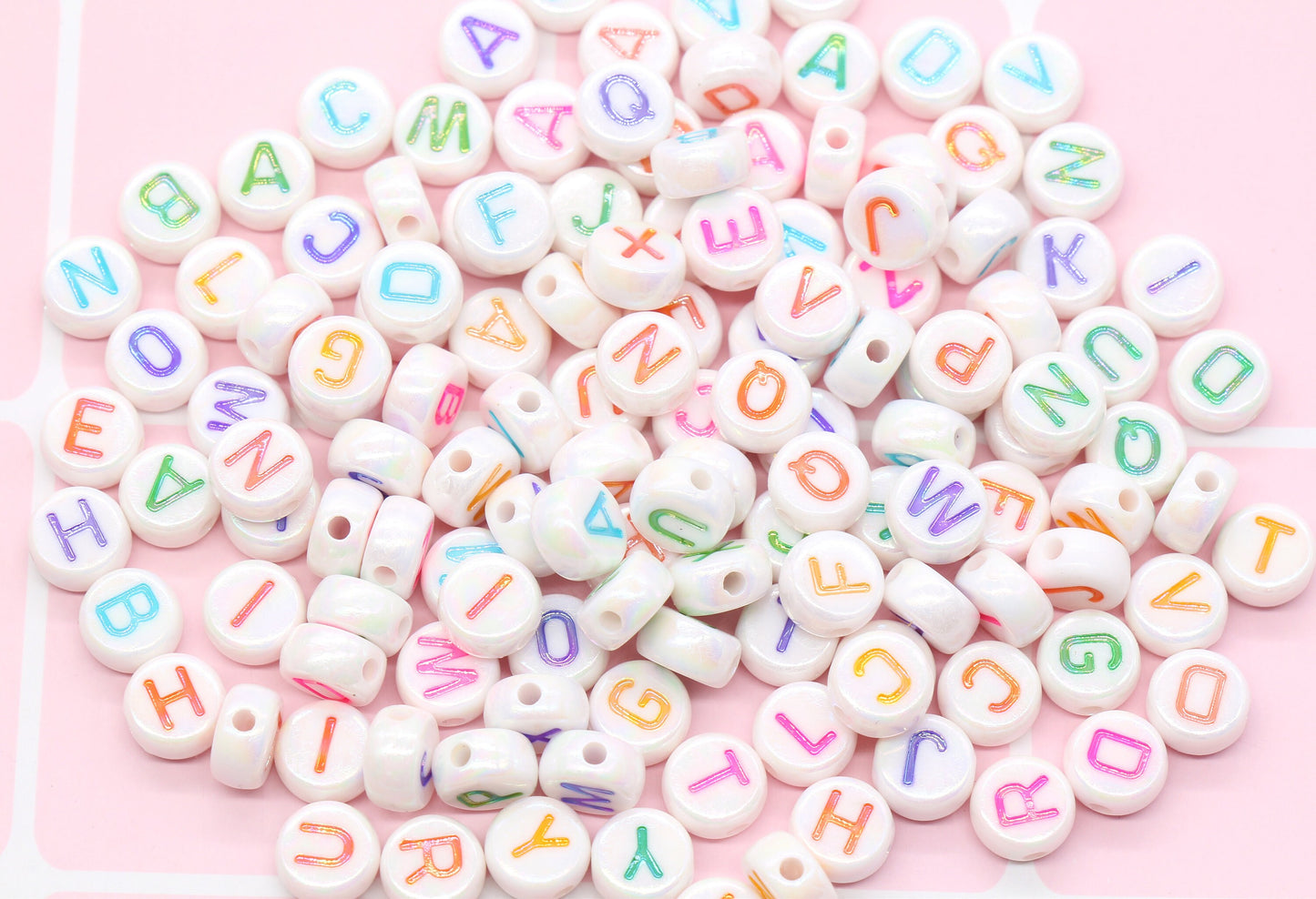 AB Multicolor Alphabet Letter Beads, Mixed Acrylic Letter Beads, White Round Acrylic Beads, Plastic Name Beads 7mm #32