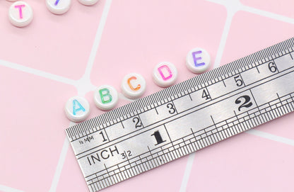 AB Multicolor Alphabet Letter Beads, Mixed Acrylic Letter Beads, White Round Acrylic Beads, Plastic Name Beads 7mm #32