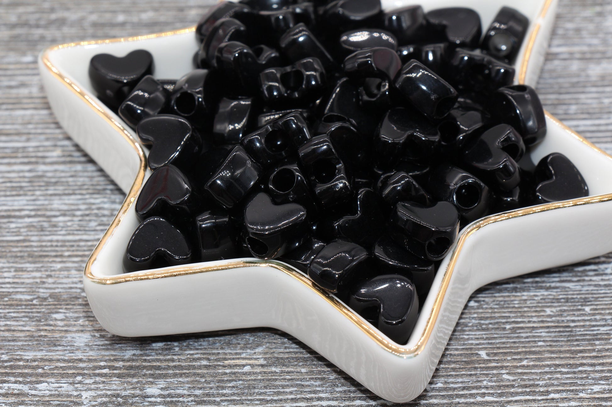 Black Heart Beads, Acrylic Heart Beads, Large Hole Beads, Heart Shape Acrylic Beads, Chunky Beads for Bracelet Necklace Beads #763