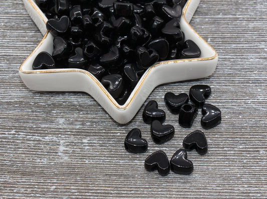 Black Heart Beads, Acrylic Heart Beads, Large Hole Beads, Heart Shape Acrylic Beads, Chunky Beads for Bracelet Necklace Beads #763