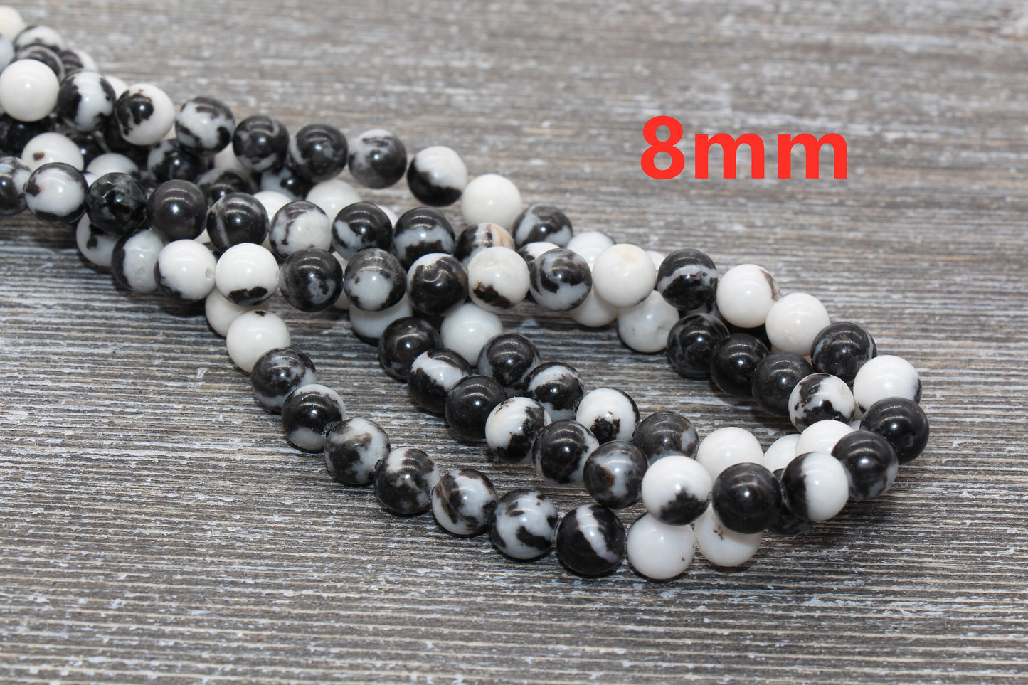 Zebra Jasper Beads, Black and White Zebra Beads, Smooth Gemstones Round Beads, Sizes 4mm 6mm 8mm 10mm,12mm, Full Strand 15.5 inch, #41