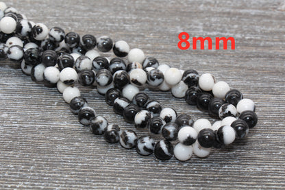 Zebra Jasper Beads, Black and White Zebra Beads, Smooth Gemstones Round Beads, Sizes 4mm 6mm 8mm 10mm,12mm, Full Strand 15.5 inch, #41