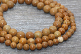 Woodgrain Jasper Beads,Smooth Gemstones Round Beads, Sizes 8mm 10mm,12mm, Full Strand 15.5 inch, #44