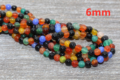 Rainbow Agate Beads, Mixed Agate Beads, Multi Agate Beads, Smooth Gemstones Round Beads, Sizes 4mm 6mm 8mm 10mm,12mm, Full Strand 15.5" #45
