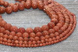 Gold Sandstone Beads, Loose Goldstone Beads, Smooth Gemstones Round Loose Beads, Sizes 4mm 6mm 8mm 10mm,12mm, Full Strand 15.5" #48