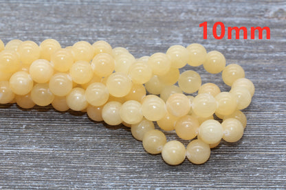 Pastel Yellow Jade Beads, Smooth Gemstone Round Loose Beads, Sizes 6mm 8mm 10mm, Full Strand 15.5" #51