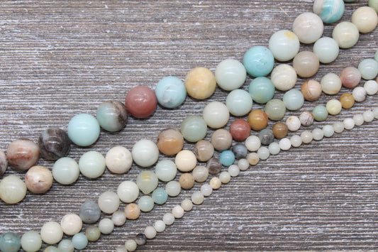 Amazonite Beads, Smooth Gemstones Round Loose Beads, Sizes 4mm 6mm 8mm 10mm,12mm, Full Strand 15.5 inch, #9