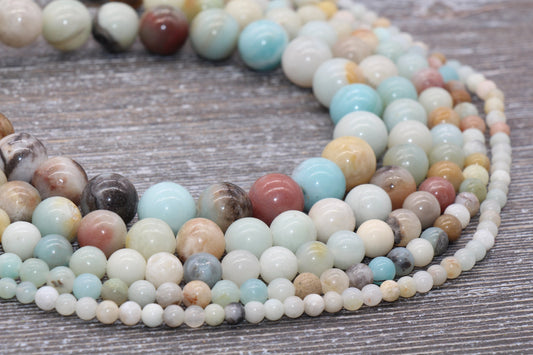 Amazonite Beads, Smooth Gemstones Round Loose Beads, Sizes 4mm 6mm 8mm 10mm,12mm, Full Strand 15.5 inch, #9