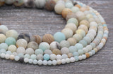 Matte Amazonite Beads, Frosted Amazonite Beads, Gemstones Round Loose Beads, Sizes 4mm 6mm 8mm 10mm,12mm, Full Strand 15.5" #18