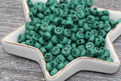 Dark Green Alphabet Letter Beads, Acrylic Green and Black Letters Beads, Round Acrylic Beads, ABC Letter Beads, Name Beads 7mm #35