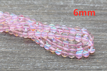 Pink Mystic Aura Quartz Beads, Holographic Gemstone Round Loose Beads, Iridescent Beads, Sizes 6mm 8mm 10mm 12mm, Full Strand #56