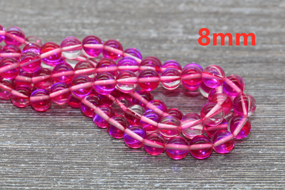 hot pink mystic aura quartz beads, glass beads for jewelry making image 4