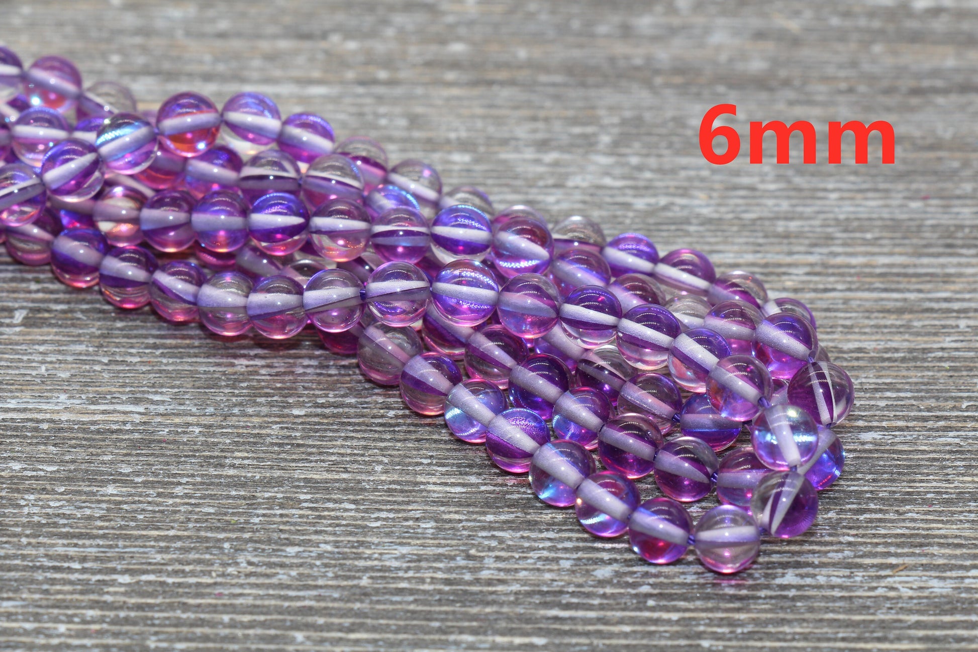 Purple Mystic Aura Quartz Beads, Holographic Gemstone Smooth Round Loose Beads, Iridescent Beads, Sizes 6mm 8mm 10mm 12mm, Full Strand #59