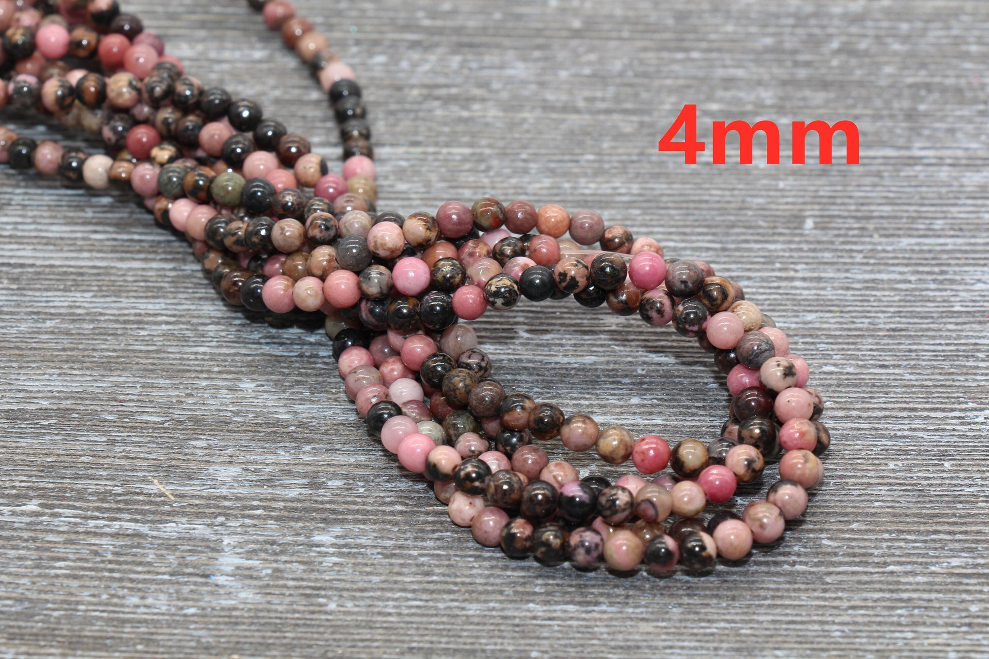 Natural Rhodonite Round Beads, Sizes 4mm 6mm 8mm 10mm, Full Strand 15.5 inch, #103
