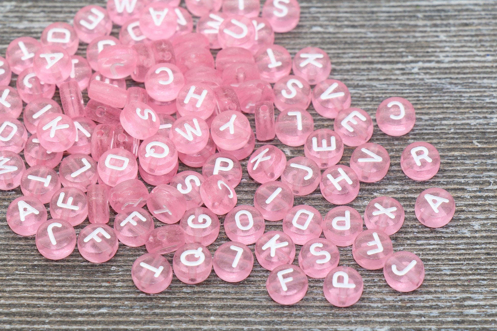 Pink Alphabet Letter Beads, Translucent Acrylic Pink Letters Beads, Round Acrylic Beads, Mixed Letters Beads, Name Beads 7mm #357