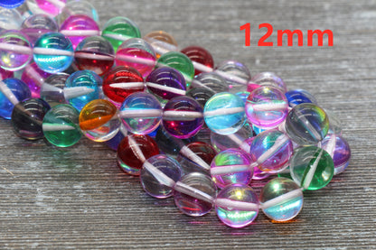 Multicolored Mystic Aura Quartz Beads, Holographic Gemstone Smooth Round Loose Beads, Iridescent Beads, Sizes 6mm 8mm 10mm 12mm, #115
