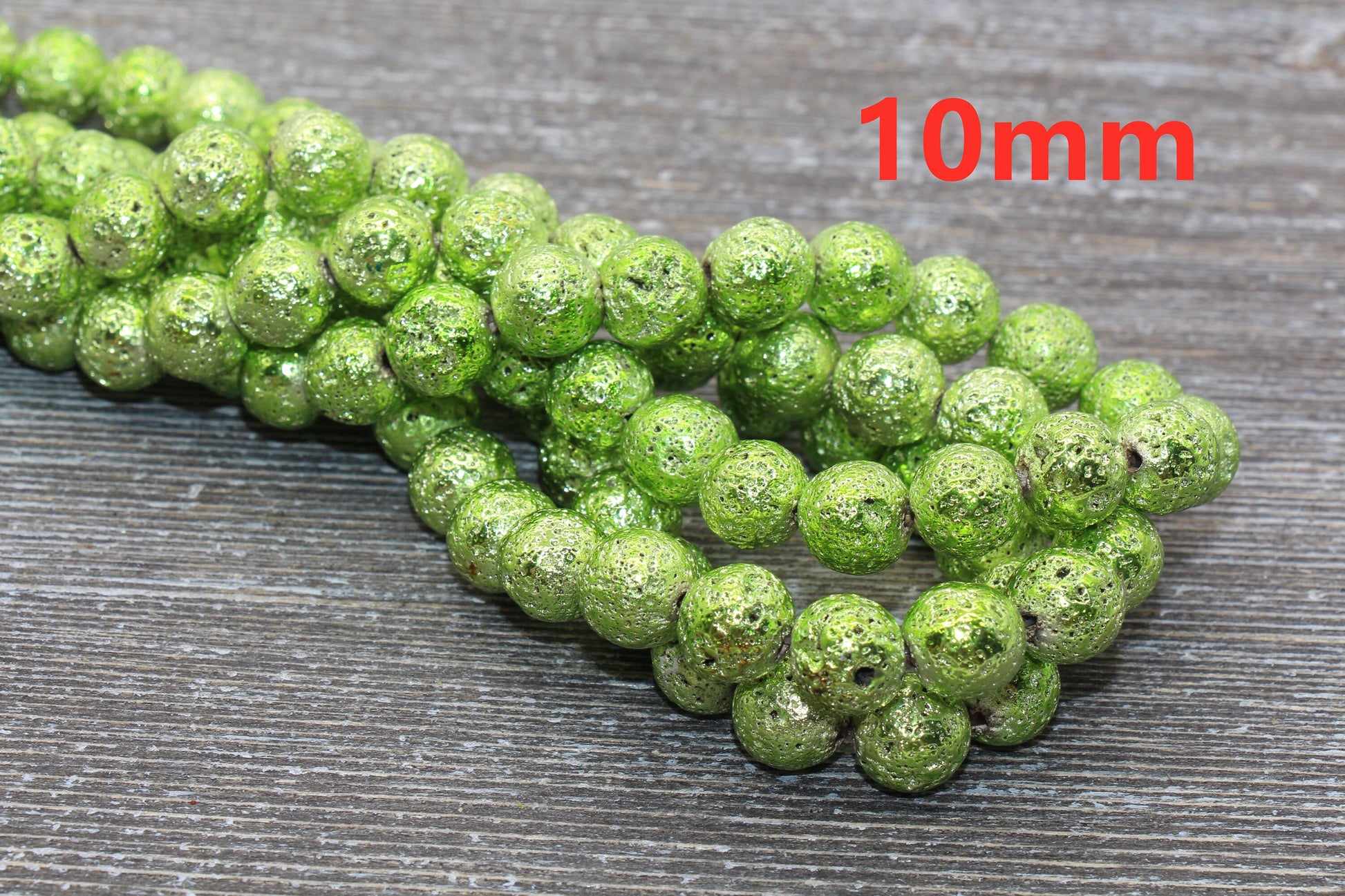 Lava Beads, Green Plating Volcanic Rock Beads, Round Gemstone Beads, Electroplated, Sizes 6mm, 8mm 10mm, Full Strand 15.5 #120