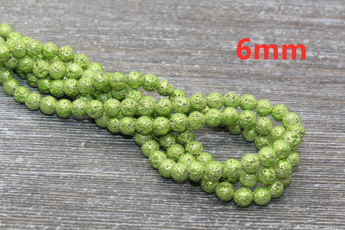 Lava Beads, Green Plating Volcanic Rock Beads, Round Gemstone Beads, Electroplated, Sizes 6mm, 8mm 10mm, Full Strand 15.5 #120
