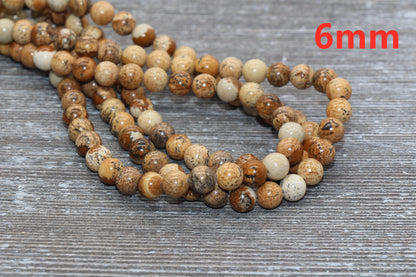 Picture Jasper Beads, Smooth Gemstones Round Loose Beads, Jewelry Making Bracelet Beads, Size 4mm 6mm 8mm 10mm,12mm, 15.5'' Strand, #127