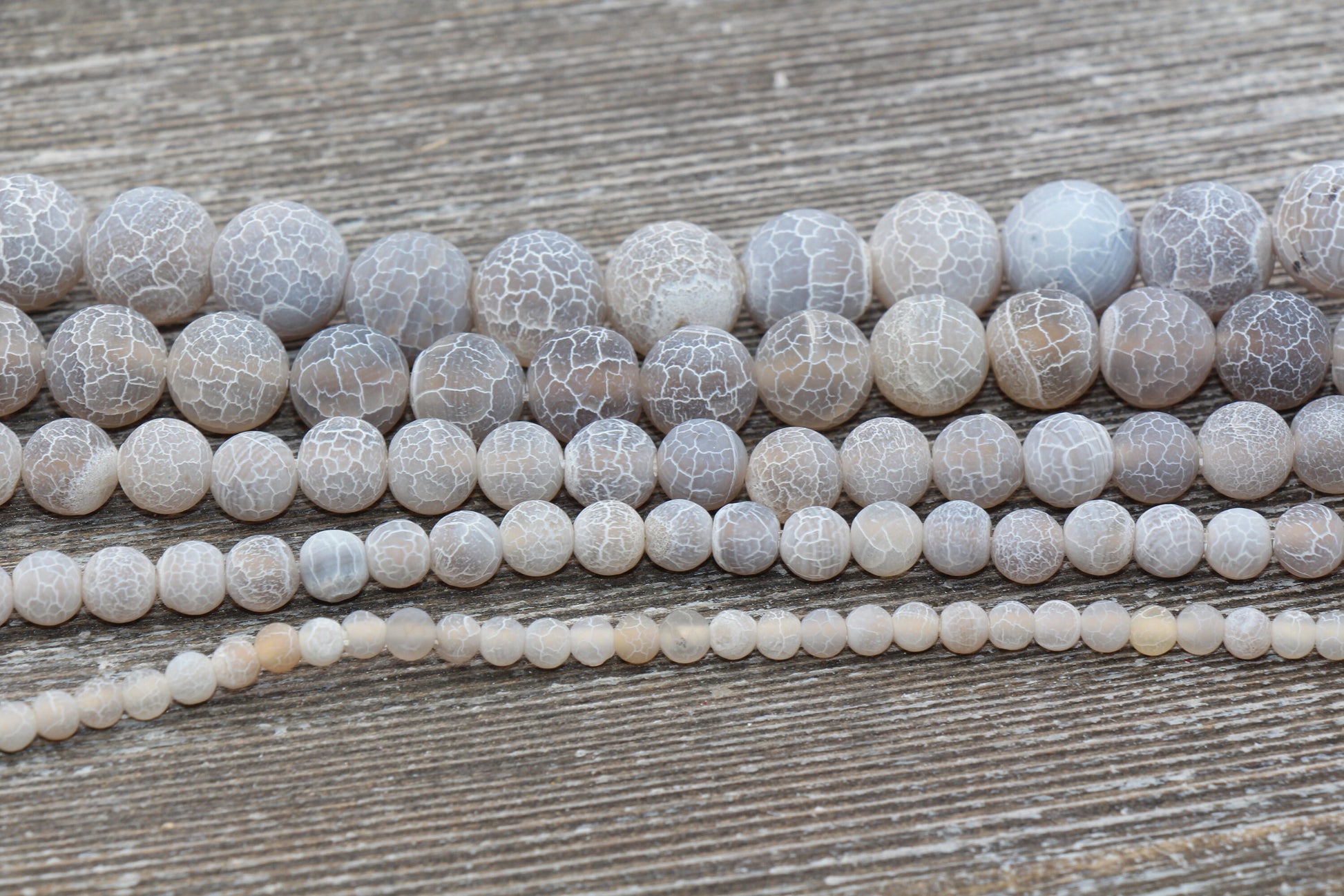 Gray Effloresce Agate Beads, Crackled Agate Bead, Frosted Round Matte Gemstone Loose Beads, 4mm 6mm 8mm 10mm 12mm, Full Strand, #129