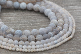 Gray Effloresce Agate Beads, Crackled Agate Bead, Frosted Round Matte Gemstone Loose Beads, 4mm 6mm 8mm 10mm 12mm, Full Strand, #129