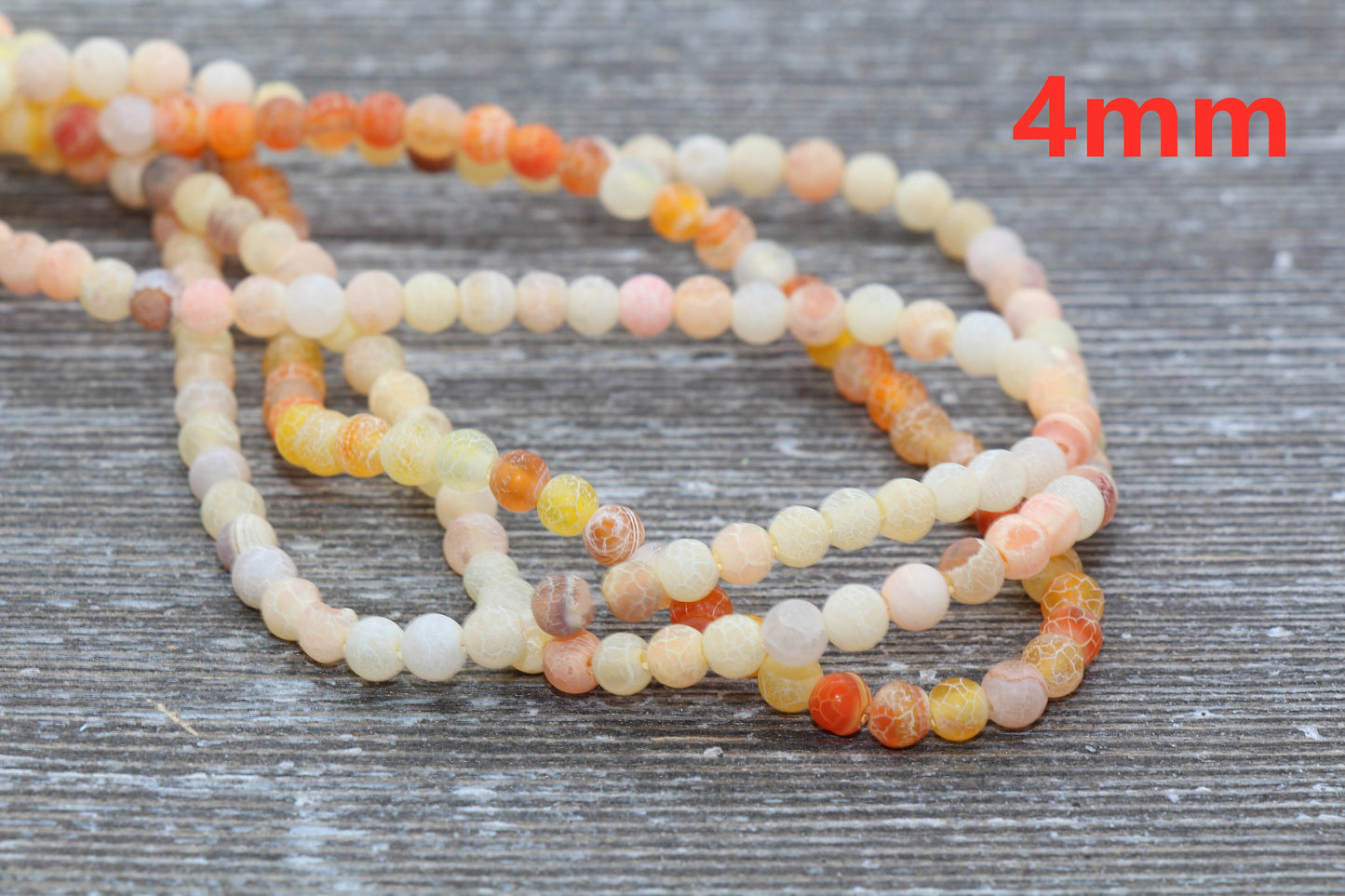 Orange Effloresce Agate Beads, Crackled Agate Bead, Frosted Round Matte Gemstone Loose Beads, 4mm 6mm 8mm 10mm 12mm, Full Strand, #131