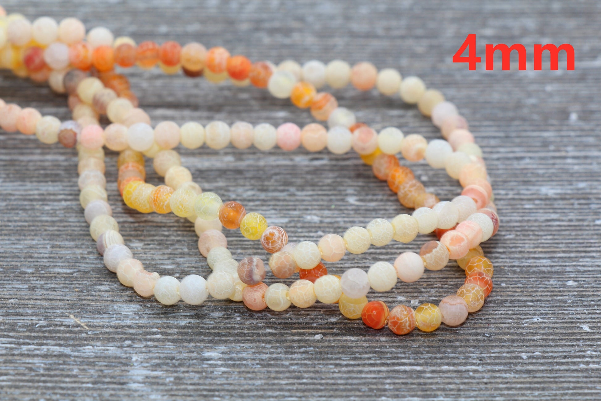Orange Effloresce Agate Beads, Crackled Agate Bead, Frosted Round Matte Gemstone Loose Beads, 4mm 6mm 8mm 10mm 12mm, Full Strand, #131