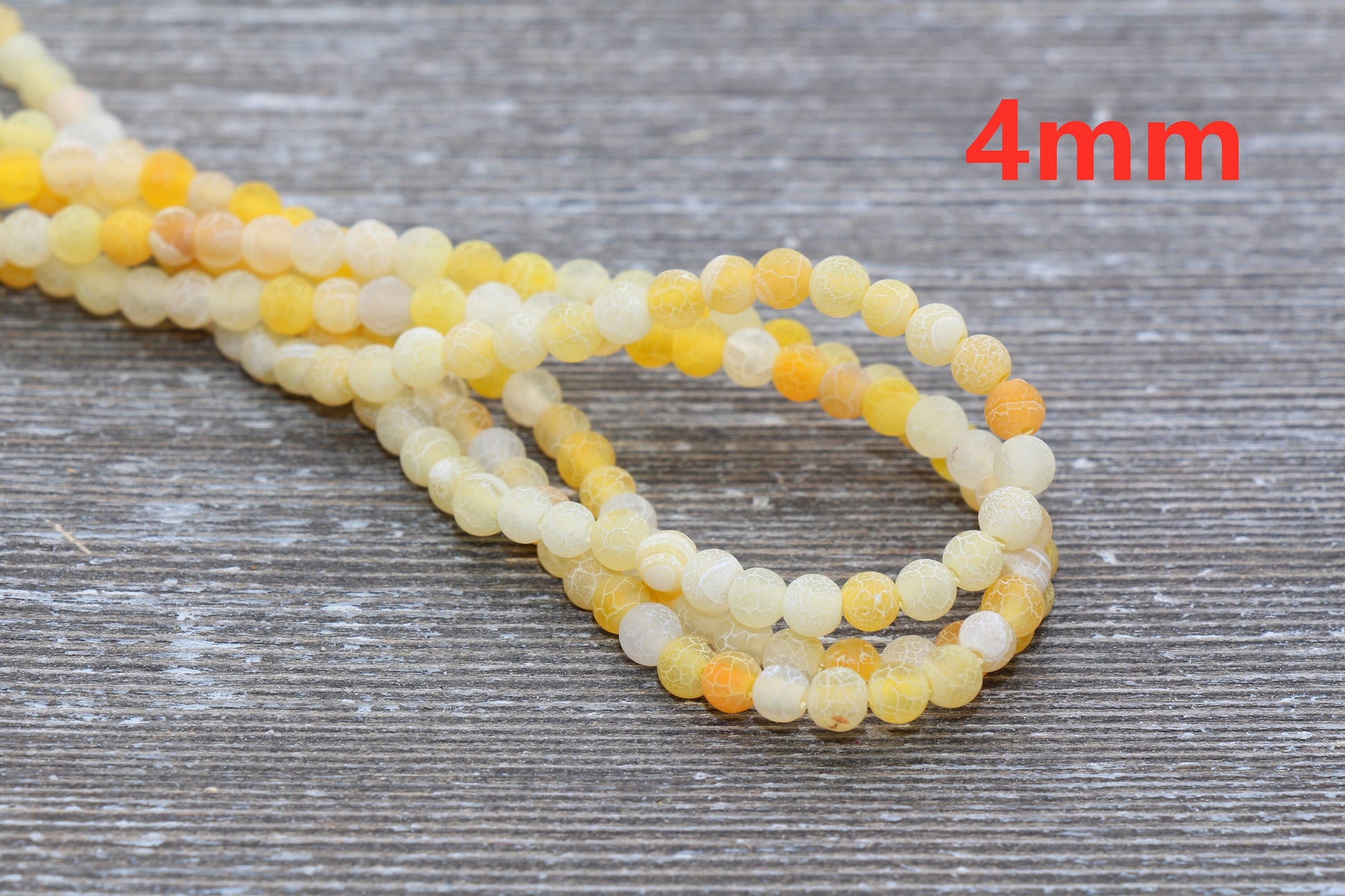 Yellow Effloresce Agate Beads, Crackled Agate Bead, Frosted Round Matte Gemstone Loose Beads, 4mm 6mm 8mm 10mm 12mm, Full Strand, #132