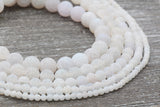 White Effloresce Agate Beads, Frosted Agate Beads, Crackled Agate Bead, Round Matte Gemstone Beads, Sizes 6mm 8mm 10mm, Full Strand #110